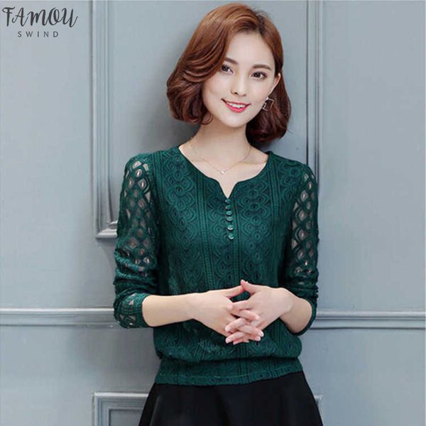 

autumn lace blouse women fashion hollow out lace women shirts long sleeve office ladies plus size blusas mujer df2456, White