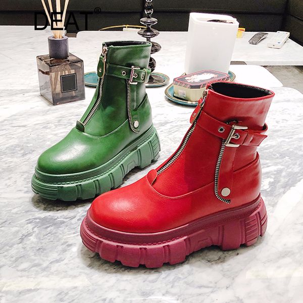 

deat] 2019 round toe front zipper belt buckle pu leather velvet women thick bottom short boots new autumn winter fashion 10f199, Black