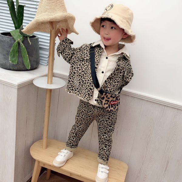 

baby boys clothes cotton cartoon print leopard print bat coat + pants 2-pieces-sets fringed hole wash spring and autumn sale, Blue;gray