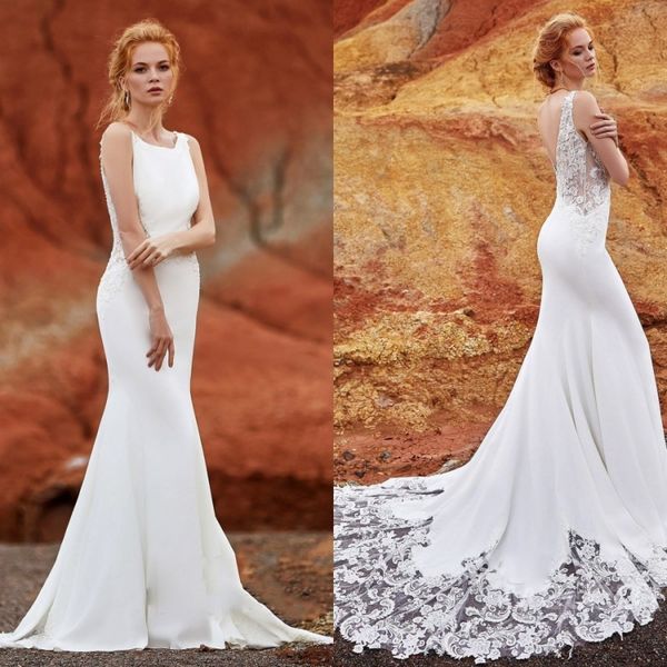 

cocomelody 2019 новые свадебные платья кружева аппликации чешские свадебные платья спинки атлас русалка свадебное платье robe de mariée, White