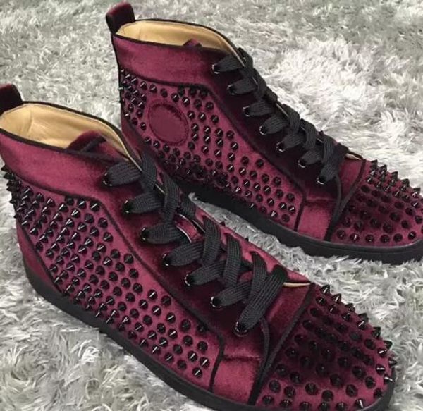 

z268 new arrival famous design mens women maroon velvet &spikes high red bottom sneakers,brand casual shoes 36-47 drop shipping, Black
