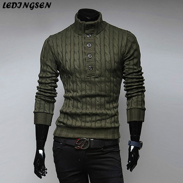 

ledingsen mens knitted turtleneck wool sweater casual army green knitting black slim fit black knitted woolen pullovers, White;black