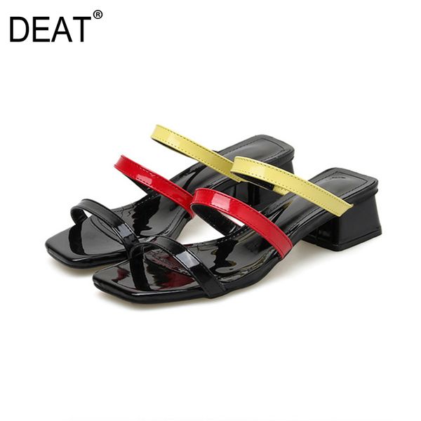 

deat] 2020 new spring summer square toe shallow hit color bright pu leather low heels slippers women shoes fashion tide 10g726, Black