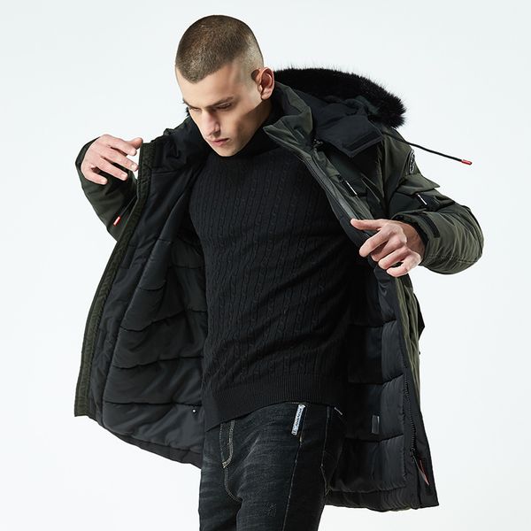 

2019 winter new style european and american-style men's mid-length cotton-padded clothes hooded thick wind-resistant cotton-padd, Black
