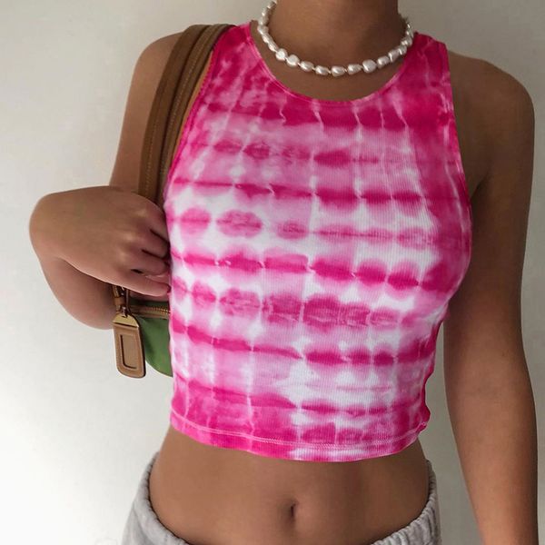 

new slim t shirt crop summer 2020 women tank tie dye print drawstring ruched sleeveless tees women's camis camisole, White