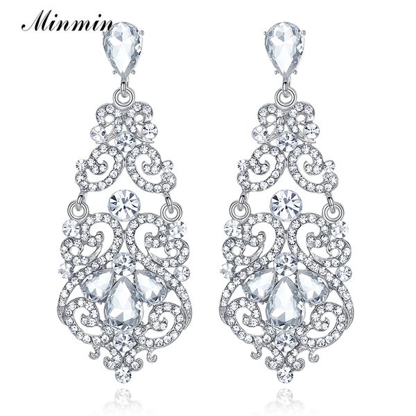 

minmin fashion large floral silver color teardrop crystal long drop earrings rhinestone big earrings wedding jewelry 2019 eh373, Golden