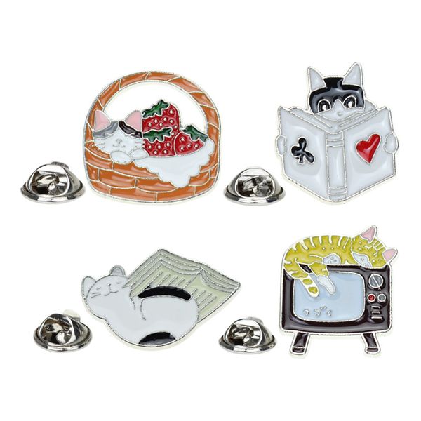 

1pc new harajuku cartoon enamel cat brooch clothes coat decorated neck brooch pins metal lapel pin badge, Gray