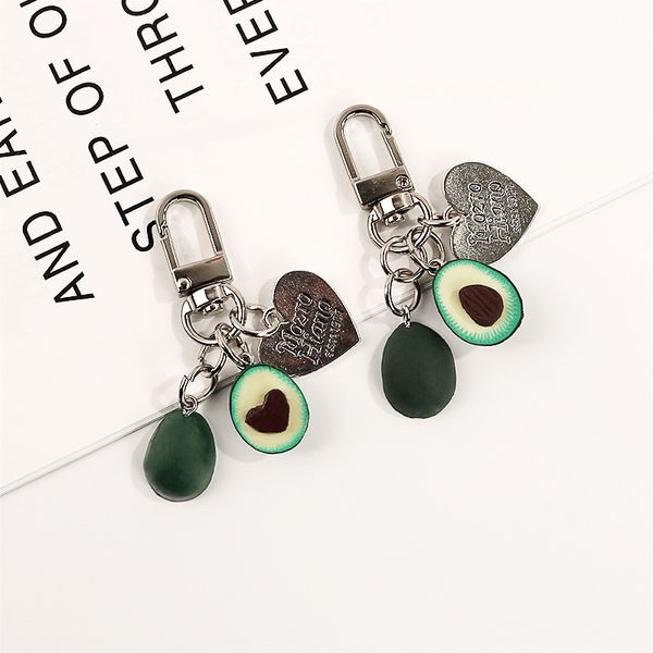 

new simulation fruit avocado heart-shaped headphone cover keychain car fashion keyring jewelry gift for women, Silver