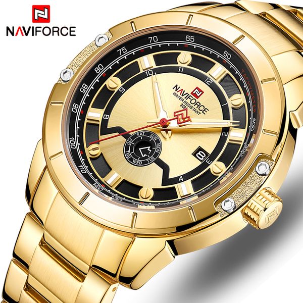 

new naviforce mens watches fashion brand men full steel quartz watch analog waterproof sport army wristwatch, Slivery;brown