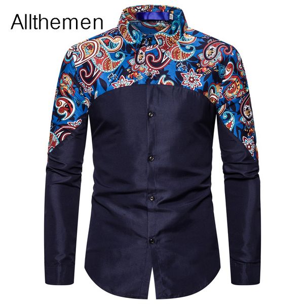 

allthemen men dress shirt autumn slim fit dress shirt for men casual fashion patchwork button lapels collar mens shirts, White;black