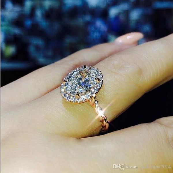 

cute new arrival luxury jewelry 925 sterling silver oval cut white z cz diamond promise ring women wedding bridal ring for lover gift, Slivery;golden