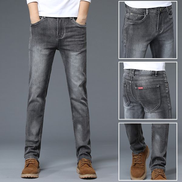 

black ash elastic waist jeans male han edition tide hole feet pants elastic straight cultivate one's morality leisure trousers, Blue