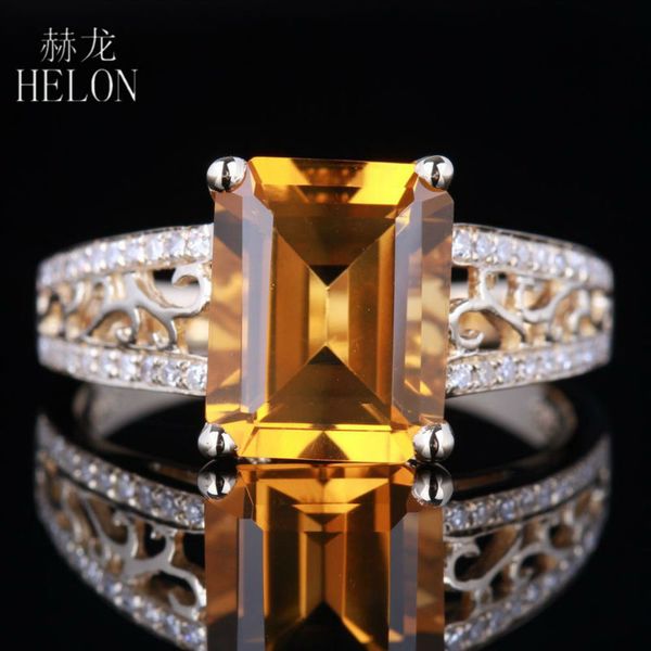 

helon soild 10k yellow gold 10x8mm emerald cut genuine natural citrine diamonds engagement wedding ring lady trendy fine jewelry, Golden;silver