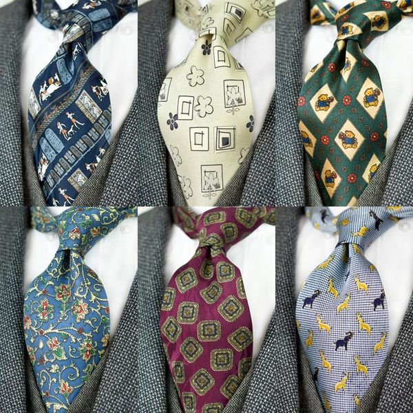 

printed ties vintage pattern abstract character multicolor 10 cm mens necktie 100% silk printing handmade unique, Blue;white