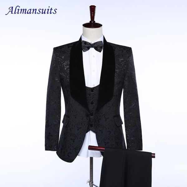 

brand style prom suits peaked lapel groom tuxedos 3 colors black double breasted men suits wedding man lace blazer, White;black