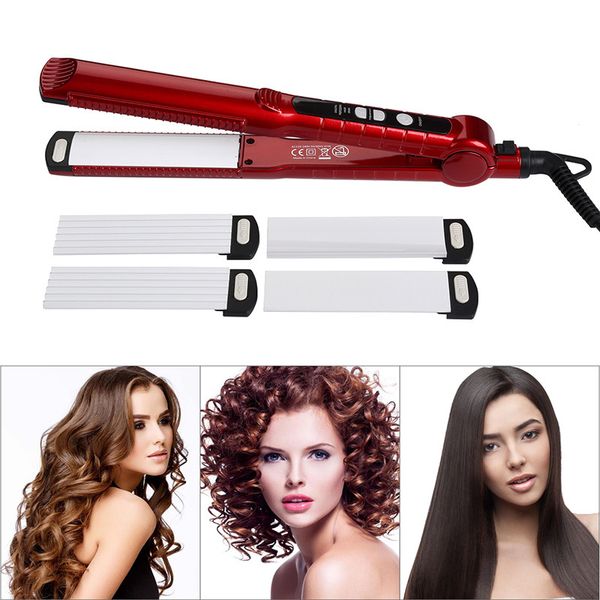

professional multifunctional hair straightener and hair curler styling tool flat iron 220-240v lcd, Black