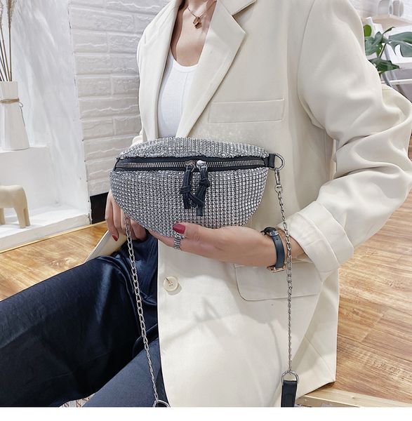 

2020 new women's shoulder bag crossbody shoulder diamond bag female chain handbag female net drill bucket