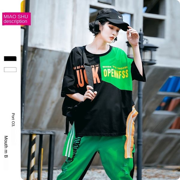 

street fashion brand printing hip-hop women's -sleeved t-shirt jacket short jacket women's 2020 summer loose color matching short, White