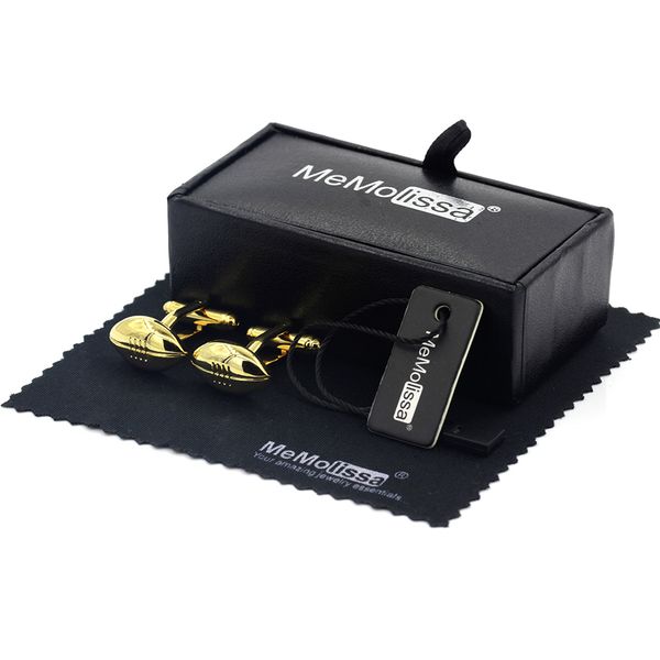

memolissa display box cufflinks sports style golden rugby cufflinks exquisite gift for sports fans gemelos tag & wipe cloth, Silver;golden