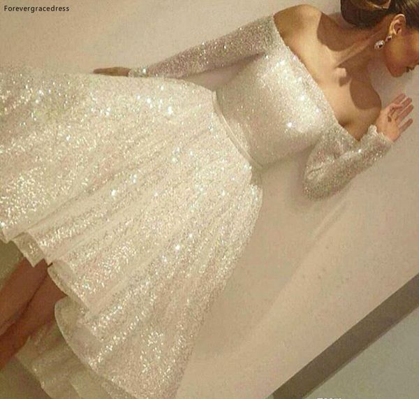 

sequined cocktail dress long sleeve length formal holidays wear graduation evening party pageant gown custom made plus size, White;black