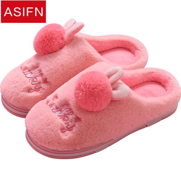 

asifn women plush slippers home man fur slipper cute cartoon ladies shoes woman non-slip male zapatos de mujer men flip flops, Black