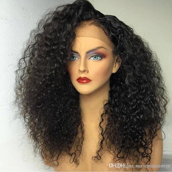 Top Selling Side Part Afro Black Wig Kinky Curly Synthetic Lace