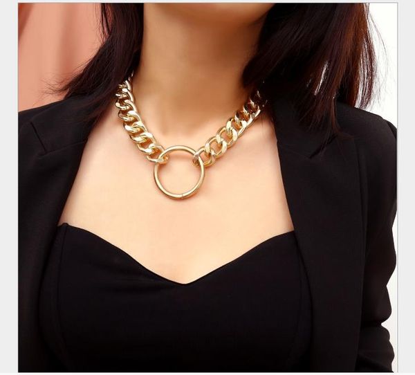 

jewelry chain necklace sweater chain women's simple geometric circle retro-vintage necklace, Silver