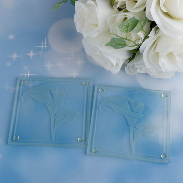 

2pcs table cup mat glass coaster table placemat calla lily square cup mat pad for home and kitchen use