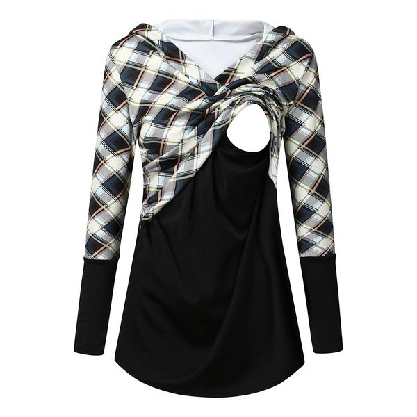 

women nursing sweatshirt hoodie women long sleeve plaid printed breastfeeding shirt pullover winter clothes for pregnant women, White