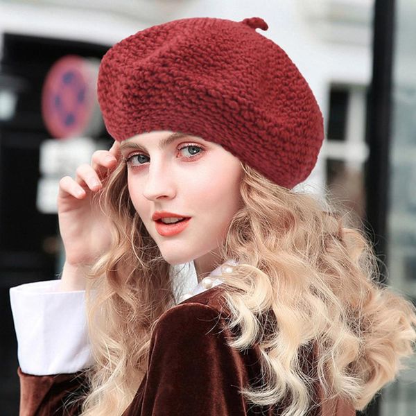 

beret hat women flat cap women winter hat knit foxes ball collar set thick warm solid earmuff berret femme #2o04, Blue;gray