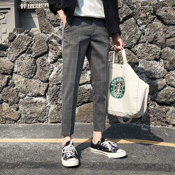 

2020 brand clothing men's spring plaid business suit trousers/male slim fit leisure stretch plaid dress suit pants, White;black