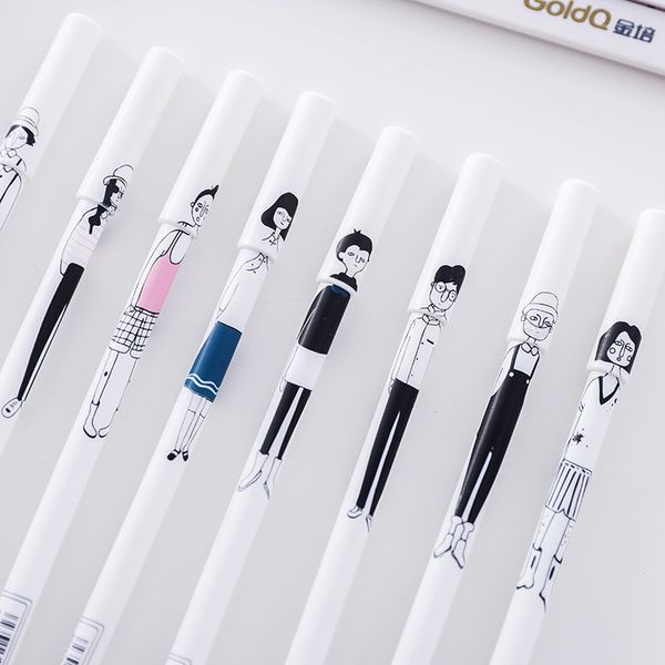 

48pcs/set 0.38mm black ink korean stationery lovely simple creative hand-painted character gel pen black ink kawai gel pen