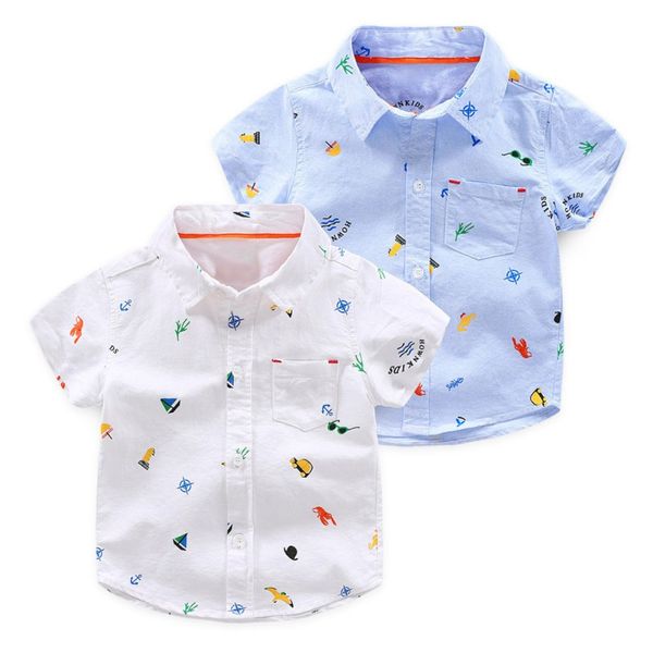 

boys shirts fashion short sleeve patchwork kids shirt high-quality cool baby children clothing for boy summer 2018, Blue
