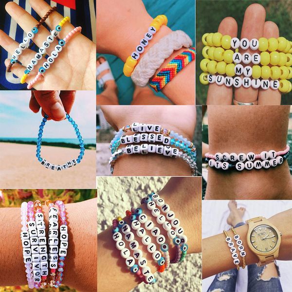 

творческий diy ручной работы строка из бисера браслеты шарма женщины мужчины letters бисера браслет stretch упругие браслет дружбы anklet юв, Black