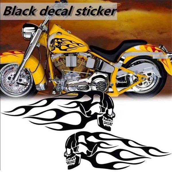 

2pcs 34*12cm universal car motorcycle decal gas oil tank flames skull badge sticker car styling auto product