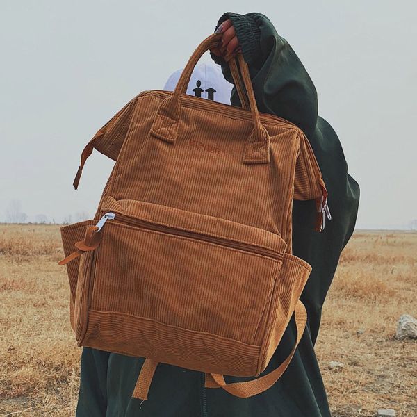 

corduroy backpacks for women 2019 fashion winter casual style ladies solid color back pack female teens girls school backpack