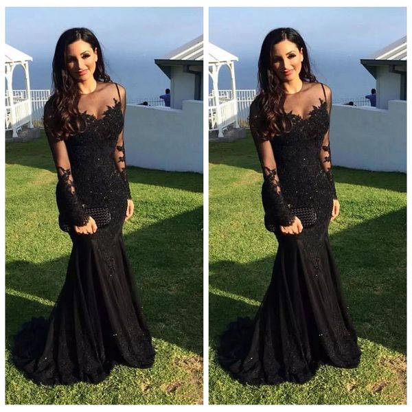 

2019 elegant black lace appliques slim lace appliques beading evening dresses custom jewel prom party gowns formal ladies robe de fiesta, Black;red