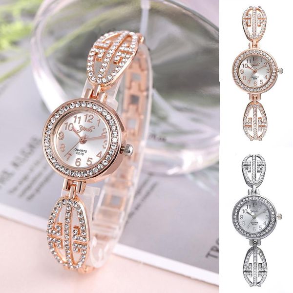 

new fashion rhinestone round dial alloy linked strap quartz analog wrist watch, Slivery;brown