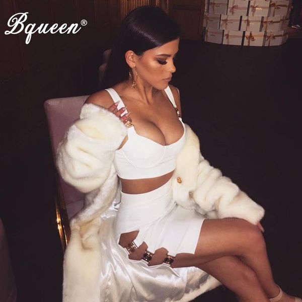 

bqueen 2018 new women hollow out button strapless bandage dress club strap women bodycon two piece sets, Gray