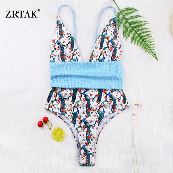 

zrtak deep v one piece suit print swimsuit female bandage bikinis 2019 mujer monokini bathing suit women swimwear xl biquinis