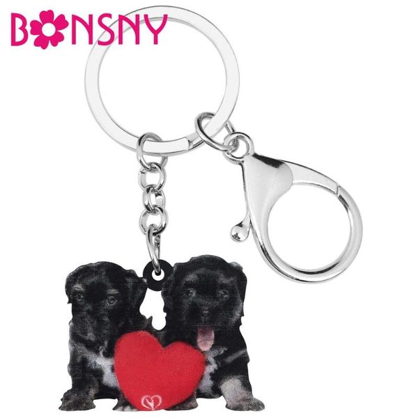 

acrylic valentine's day double labrador dog key chains animal key ring for women girl bag car purse charm decoration gift, Silver