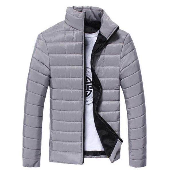 

winter jackets men solid color parkas stand collar long sleeve parkas warm cotton quilted coat jacket slim men's coat erkek mont, Black