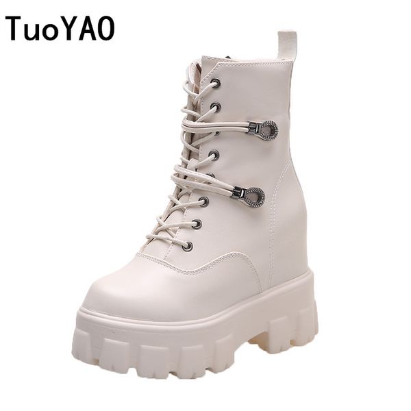 

women zip boots 2020 fashion autumn high sneakers comfortable leather platform boots winter 10cm heels wedges ankle, Black