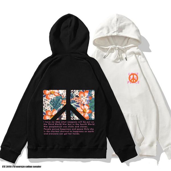 

цветочная печати пуловер мужчины high street 100% хлопок толстовка 2019 новой осень мода мужской hip hop casual streetwear толстовки, Black