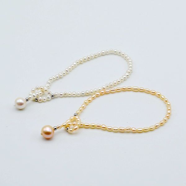 

charm bracelets ladies small pearl bracelet, large buckle shape, white / pink, 3.5mm freshwater pearl, girl gift, Golden;silver
