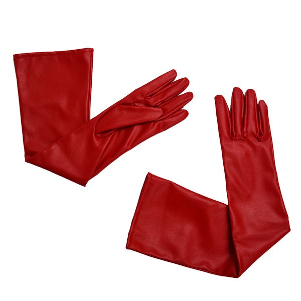 

fashion- red solid color pu leather long gloves for women, Blue;gray