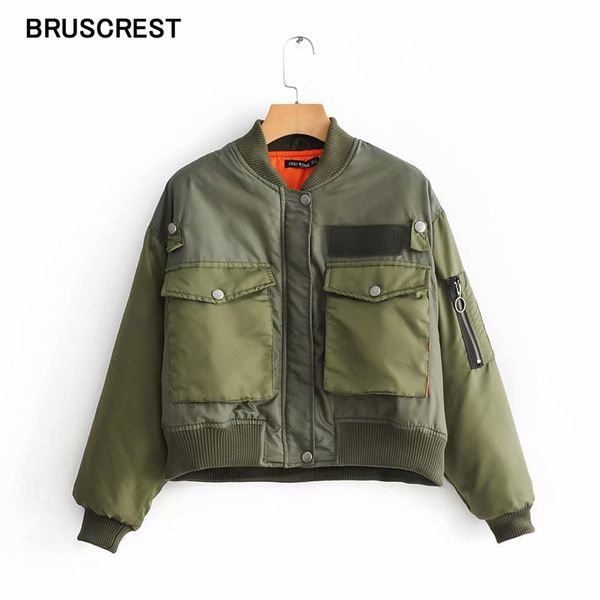 

autumn vintage retro cropped camo army green bomber jacket coats and jackets women streetwear outerwear fall 2019, Black;brown