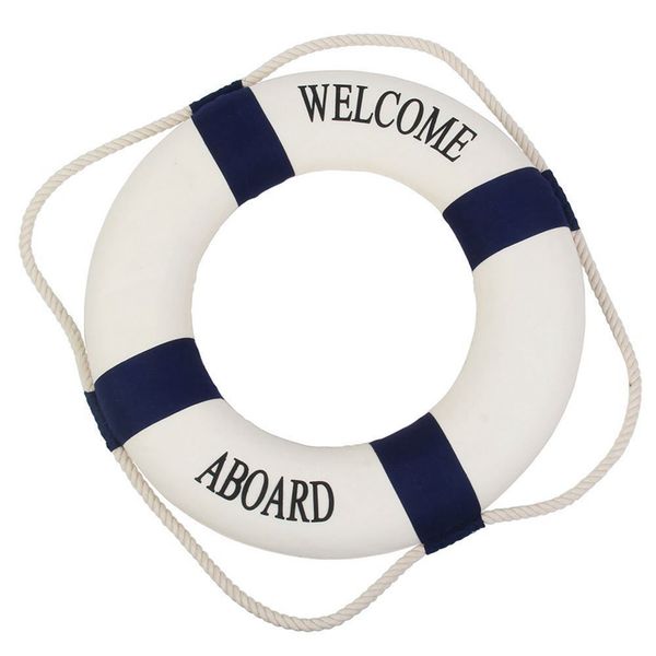

decorative welcome aboard nautical lifebuoy ring wall hanging home decoration (blue, 20cm