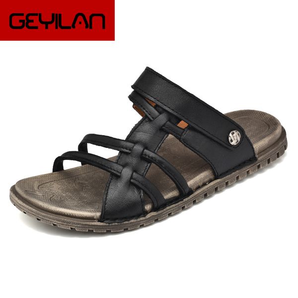 

summer sandals men water trekking sandals men leather classic roman 2019 slipper outdoor sneaker, Black
