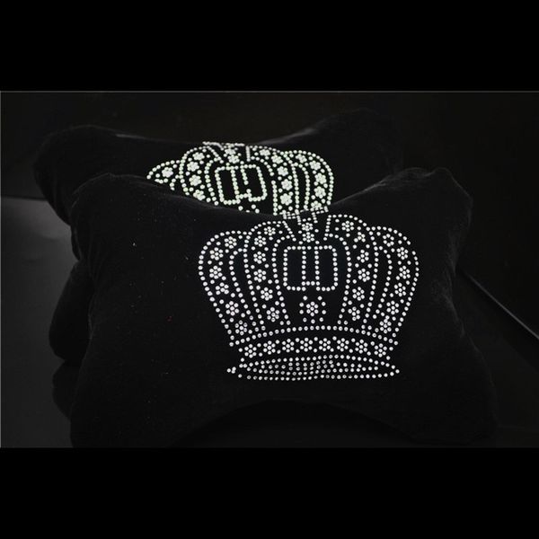 

crown crystal car seat headrest pillow short plush auto neck pillows cushion car safety rest supports pillows